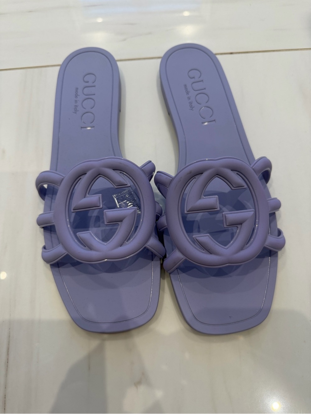 Gucci Lavender GG Logo Slide Sandals